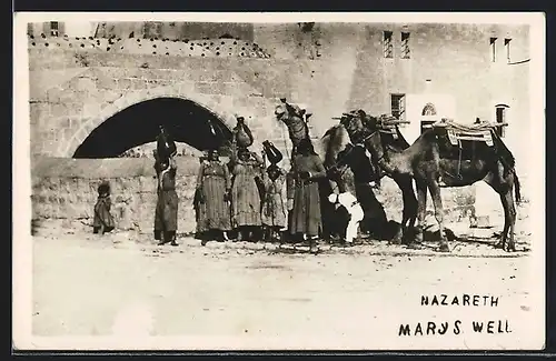 AK Nazareth, Mary`s Well, people with camels, getting water