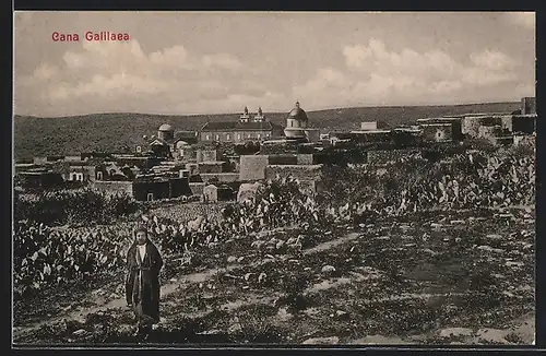 AK Cana Galilaea, Ortsansicht hinter Feldern