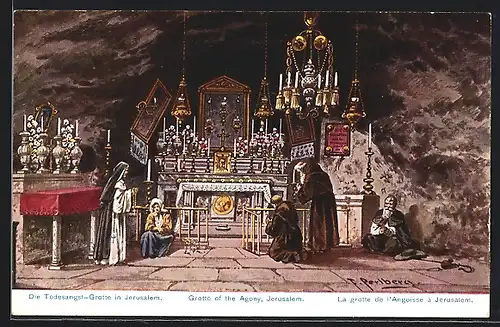 Künstler-AK Jerusalem, die Todesangst-Grotte