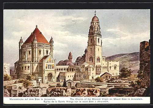 Künstler-AK Friedrich Perlberg: Jerusalem, Blick auf die Marienkirche auf dem Sion