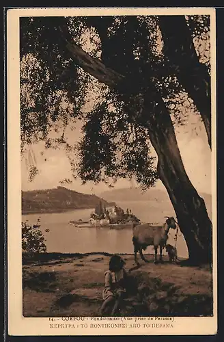 AK Corfou, Pondiconissi (Vue prise de Perama)