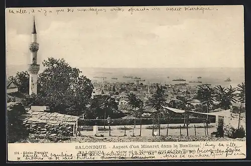 AK Salonique, Aspect d`un Minaret dans la Banlieue
