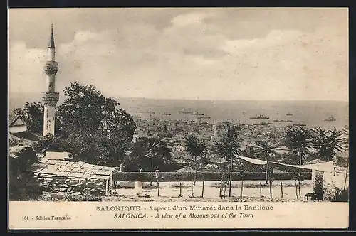 AK Salonique, Aspect d`un Minaret dans la Banlieue