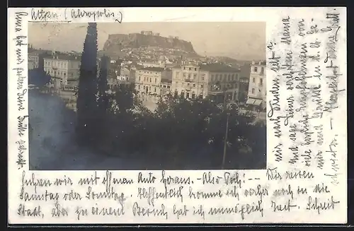 AK Athen, Ortsansicht mit Akropolis im Hintergrund