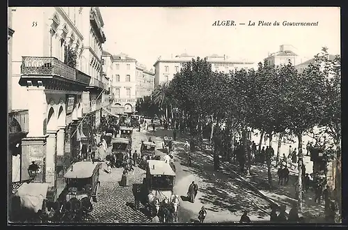 AK Alger, La Place du Gouvernement mit Kutschen