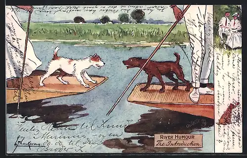 Künstler-AK L. Thackeray: River Humor, The Introduction, Hunde begrüssen sich