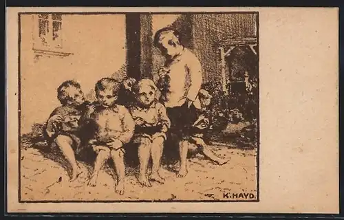 Künstler-AK Kinderfürsorge, Kinder beim Spiel
