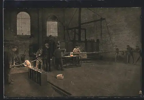 AK Fabrikarbeiter in einer Halle beim Tiegelguss