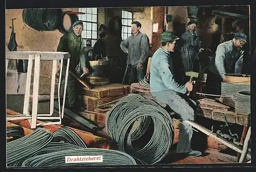 AK Fabrikarbeiter bei der Drahtzieherei, Serie Bergisch-Märkischer Gewerbefleiss