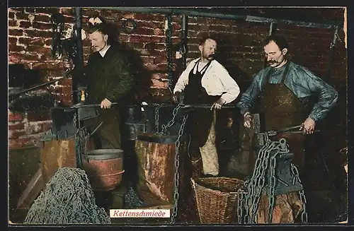 AK Fabrikarbeiter in einer Kettenschmiederei, Serie Bergisch-Märkischer Gewerbefleiss
