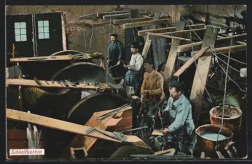 AK Fabrikarbeiter in einer Schleifkotte, Serie Bergisch-Märkischer Gewerbefleiss