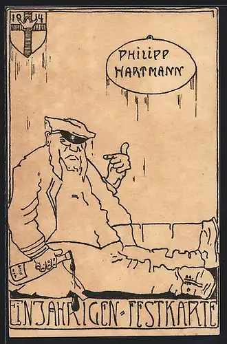 Künstler-AK Einjährigen-Festkarte, Philipp Hartmann, Absolvia 1914