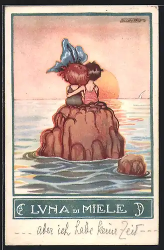 Künstler-AK Roberto Sgrilli: Luna di Miele, Liebespaar vor untergehender Sonne