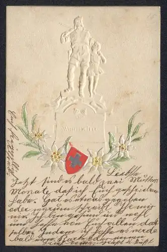 Präge-AK Denkmal für Wilhelm Tell, Edelweiss
