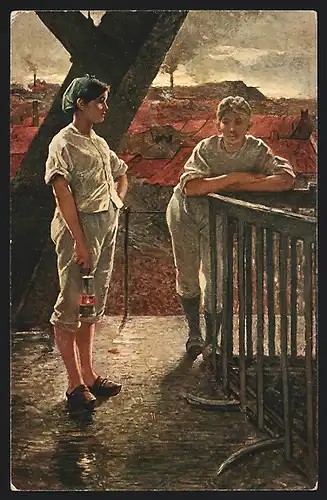 Künstler-AK Grubenarbeiterinnen im Bergbau