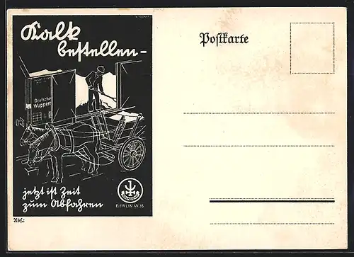 Künstler-AK Bergmann befüllt einen Förderwagen der von Pferden gezogen wird, Deutsche Wuppert, Bergbau