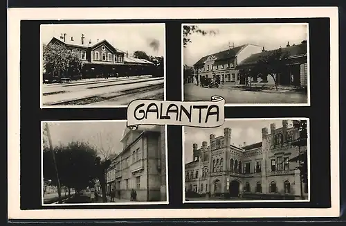 AK Galanta, Strassenpartie mit Bahnhof, Hotel Tatra