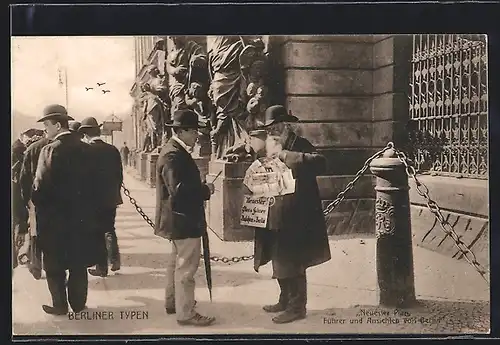 AK Berlin, Berliner Typen, Verkäufer vom Neuester Plan, Stadtführer und Ansichten von Berlin