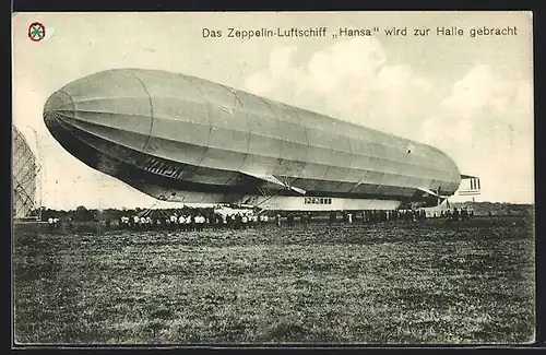 AK Zeppelin-Luftschiff Hansa wird zur Halle gebracht
