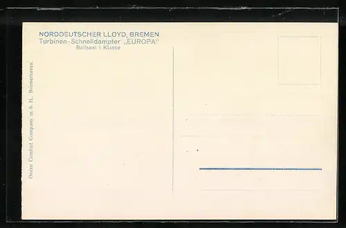 AK Turbinen-Schnelldampfer Europa des Nordd. Lloyds, Ballsaal 1. Klasse