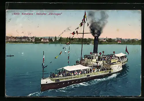 AK Konstanz, Dampfer Zähringen auf dem Bodensee unterwegs
