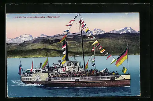 AK Bodensee-Dampfer Zähringen bunt beflaggt