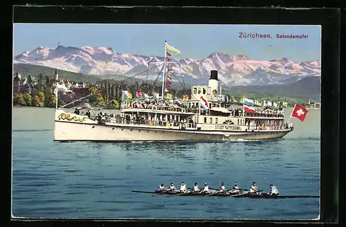 AK Salondampfer Stadt Rapperswil auf dem Zürichsee