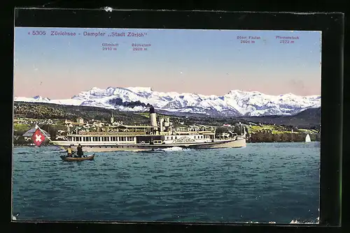 AK Dampfer Stadt Zürich auf dem Zürichsee