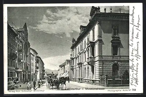 AK Winterthur, Kutsche auf der Museumstrasse