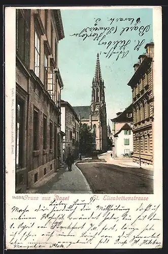 AK Basel, St. Elisabethenstrasse mit Blick zur Kirche