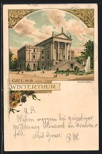 Lithographie Winterthur, Darstellung vom Stadthaus