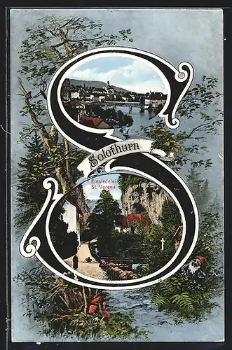 AK Solothurn, Einsiedelei St. Verena, Teilansicht mit Brücke