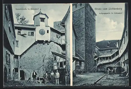 AK Welzheim, Schlosshof und Turmuhr auf dem Lichtenberg