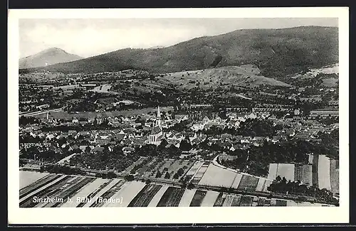 AK Sinzheim b. Bühl, Ortsansicht aus der Vogelschau