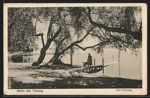 AK Tutzing am Starnberger See, Frau mit Schubkarre
