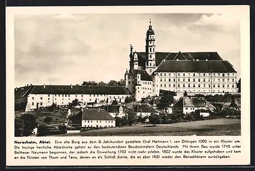 AK Neresheim, Teilansicht mit Abtei