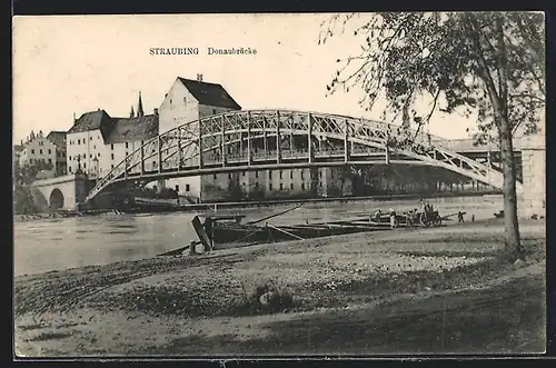 AK Straubing, Panorama mit Donaubrücke