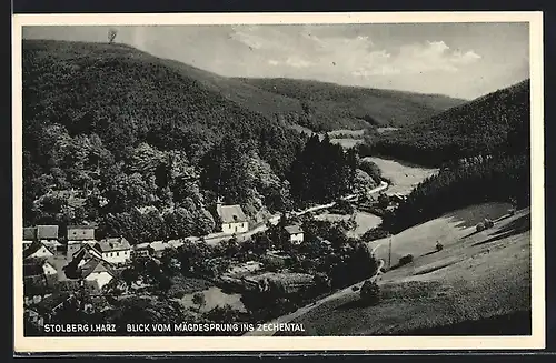 AK Stolberg i. Harz, Blick vom Mägdesprung ins Zechental