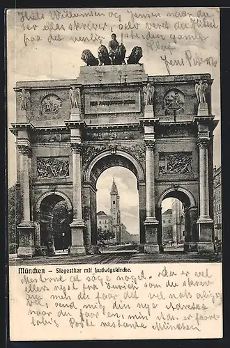 AK München, Siegestor mit Ludwigskirche