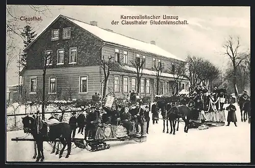 AK Clausthal, Karnevalistischer Umzug der Studentenschaft in Pferdeschlitten