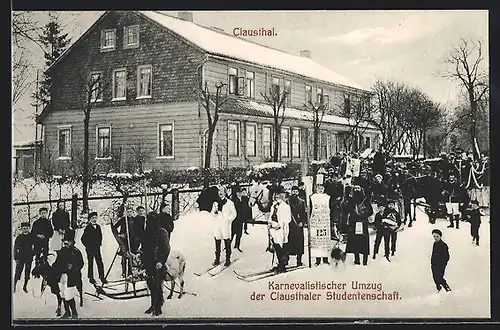 AK Clausthal, Karnevalistischer Umzug der Studentenschaft mit Schlitten und Skiern