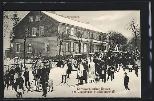 AK Clausthal, Karnevalistischer Umzug der Clausthaler Studentenschaft im Winter