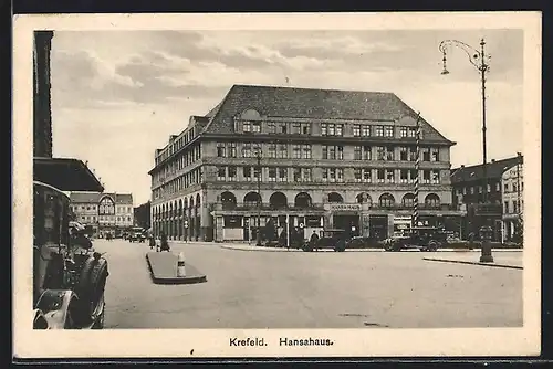 AK Krefeld, Strassenpartie am Hansa-Haus