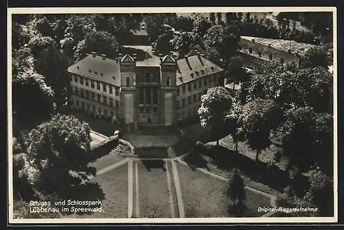 AK Lübbenau / Spreewald, Schloss und Schlosspark, Fliegeraufnahme