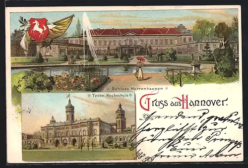 Lithographie Hannover, Schloss Herrenhausen, Techn. Hochschule