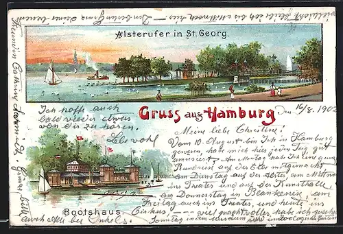 Künstler-AK Hamburg-St. Georg, Bootshaus