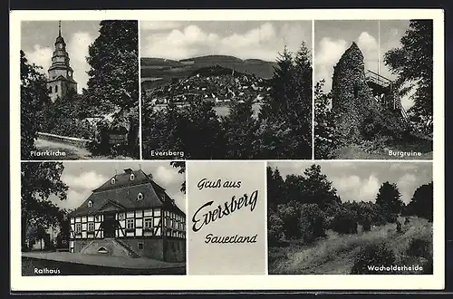 AK Eversberg, Rathaus, Burgruine, Pfarrkirche