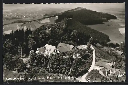 AK Eversberg (Sauerland), Turn- und Schützenhalle aus der Vogelschau