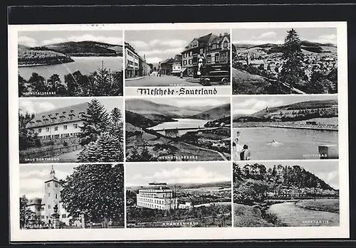 AK Meschede (Sauerland), Markt, Hennetalsperre, Haus Dortmund, Schwimmbad, Schloss Laer