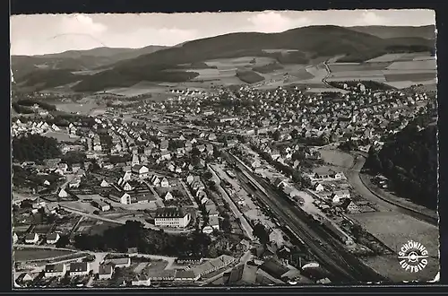 AK Meschede im Sauerland, Ortsansicht mit Bahnhof